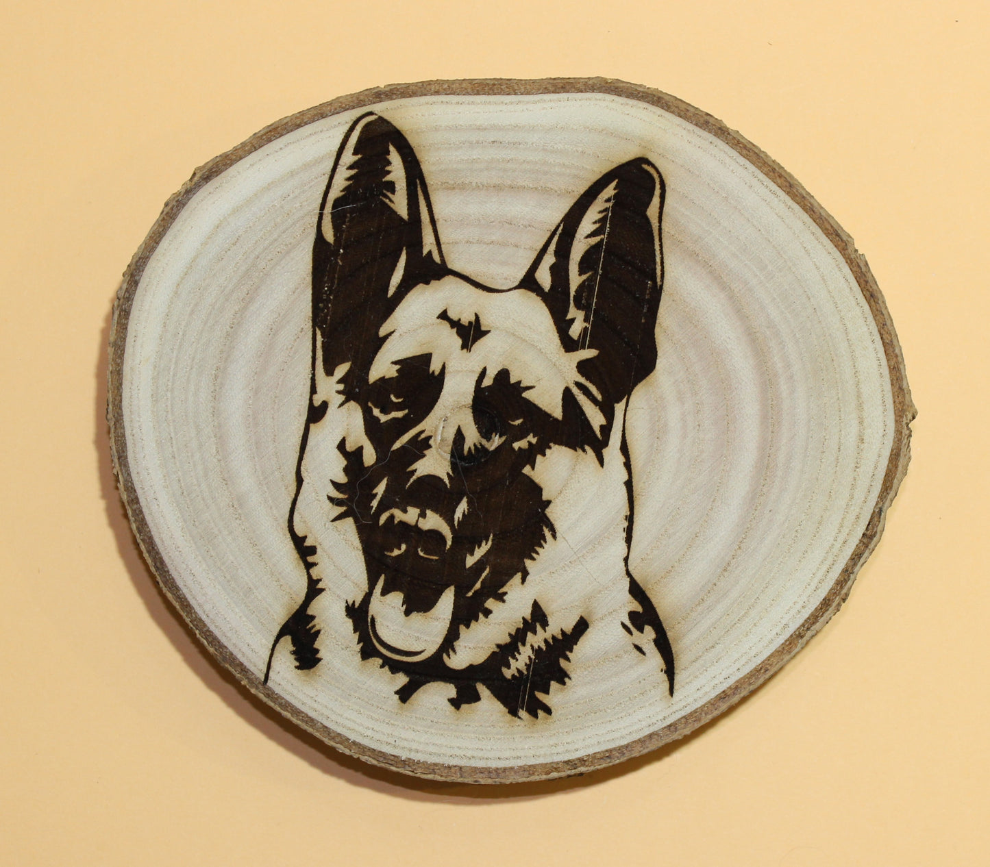 Rindenholz Scheibe Schäferhund Laser Graviert Baumscheibe kann nach eigenem Wunsch personalisiert werden