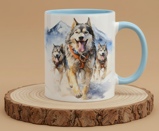 Keramiktasse Schlittenunde im Schnee Zughunde Musing