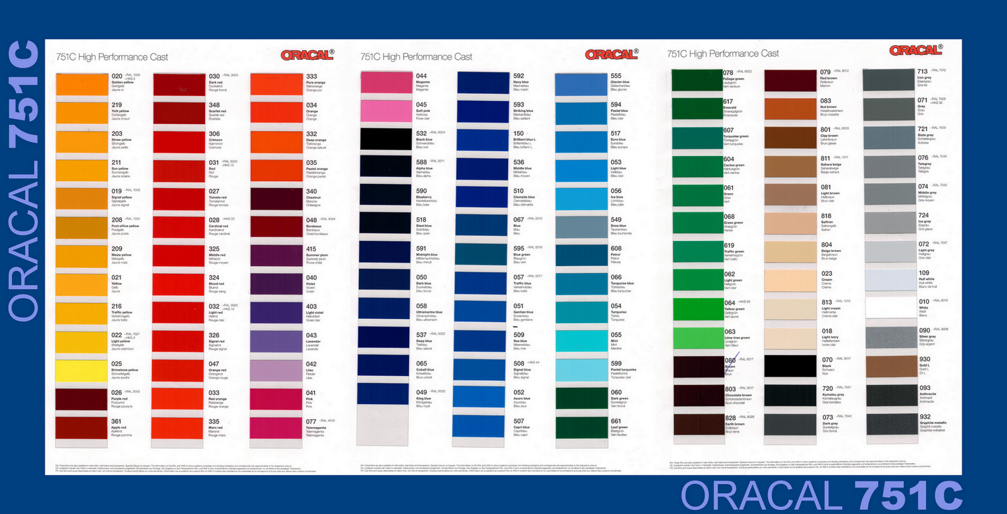 Farbkarte Oracal 751C Vinylfolie