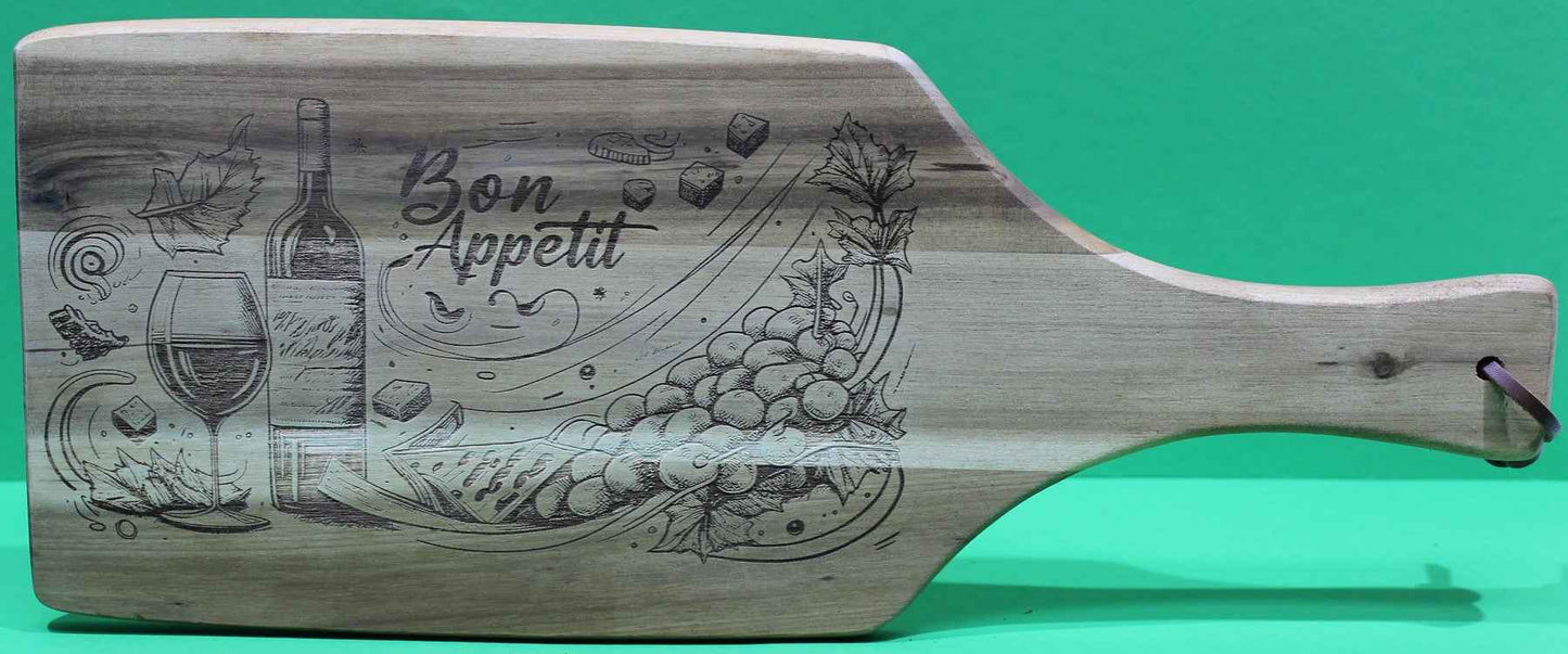 Schneidebrett aus Holz  Motiv „Essen Trinken Genießen Bon Appetit Laser graviert