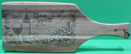 Schneidebrett aus Holz  Motiv „Essen Trinken Genießen Bon Appetit Laser graviert