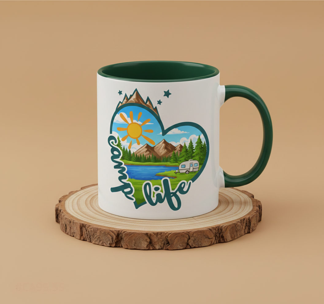 Keramiktasse Camp Live Herz Wohnwagen