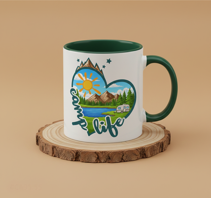 Keramiktasse Camp Live Herz Wohnwagen