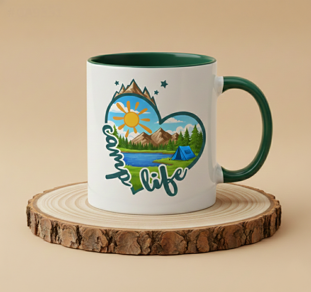 Keramiktasse Camp Live Herz Zelt