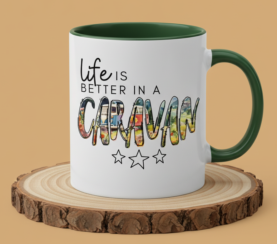 Keramiktasse Spruch Life is better in a Caravan