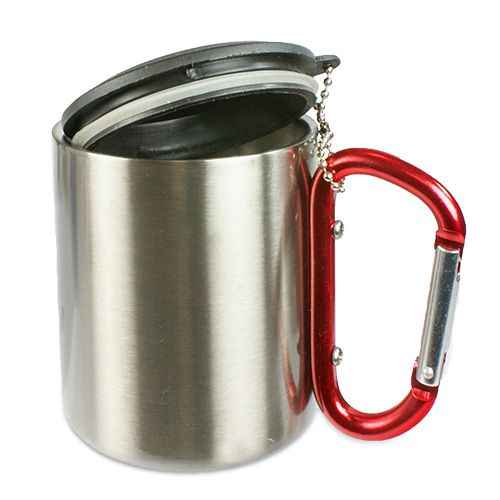Becher Edelstahltasse mit Karabiner und Deckel Camping Wander