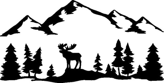 Aufkleber Vinylfolie Landschaft Berge mit Elch Decal Auto Wohnmobil Dekor