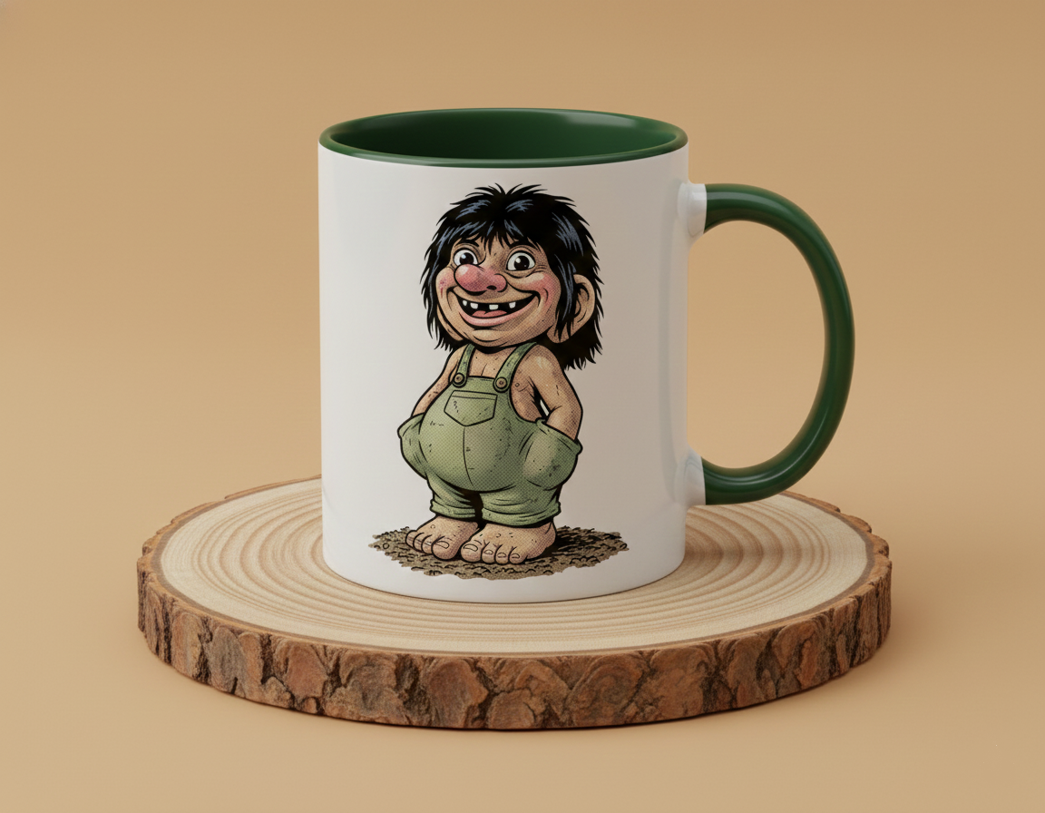 Keramiktasse Troll lacht mit Hände in den Taschen