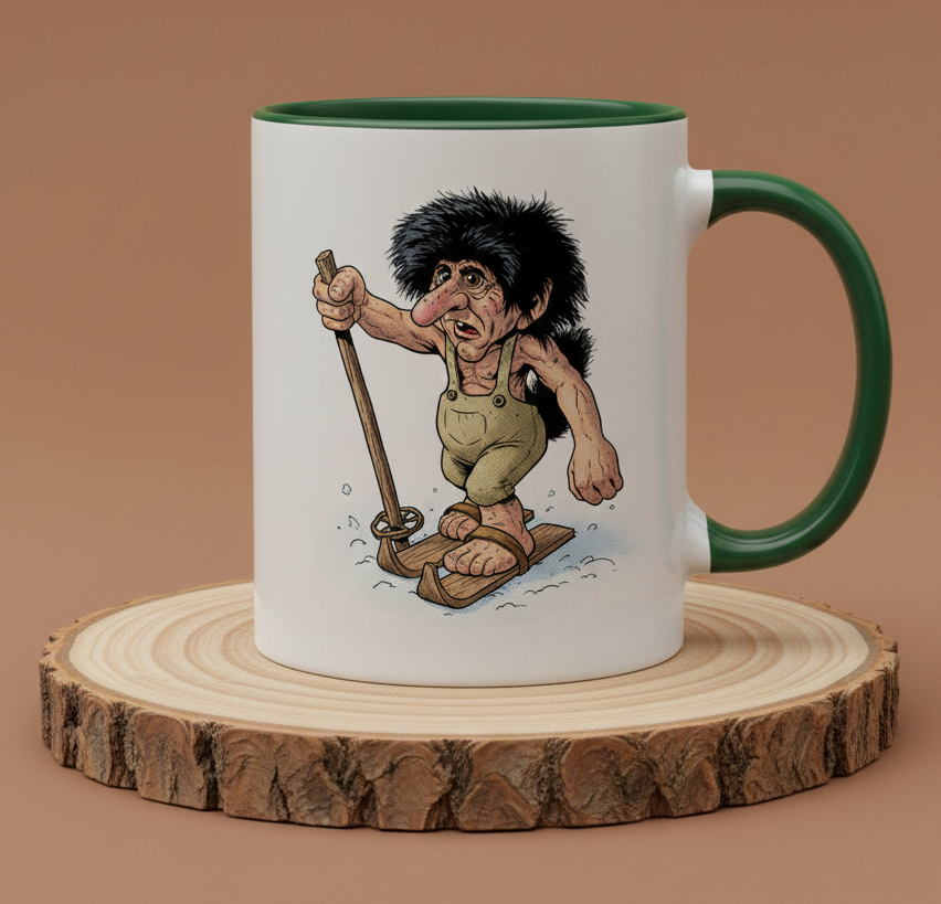 Keramiktasse Troll auf Ski
