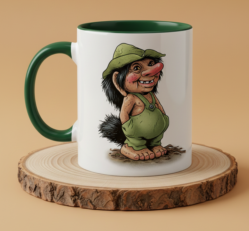 Keramiktasse Troll mit Hut und Händ in den Taschen