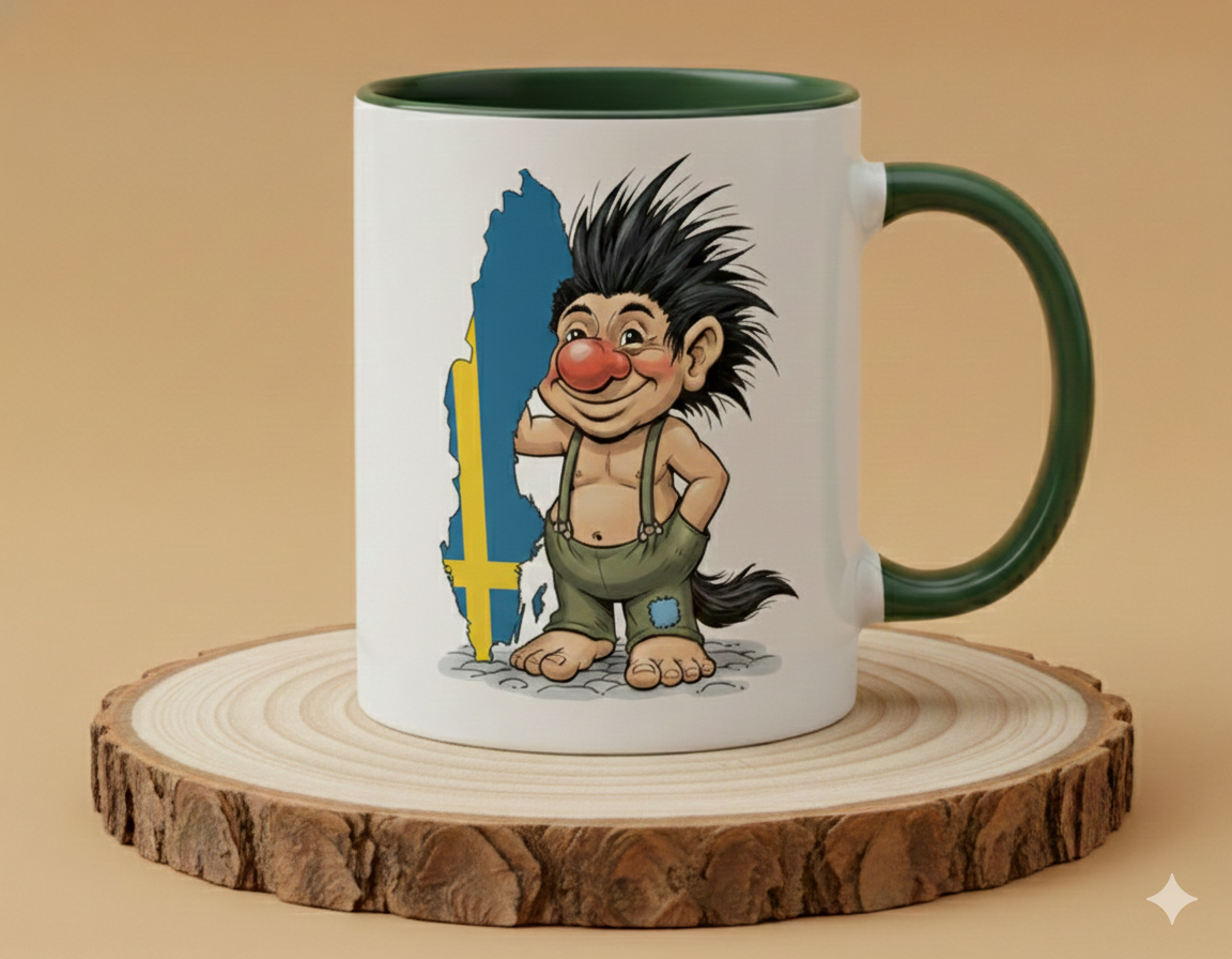Keramiktasse Troll mit Schweden hält Schweden Kontur