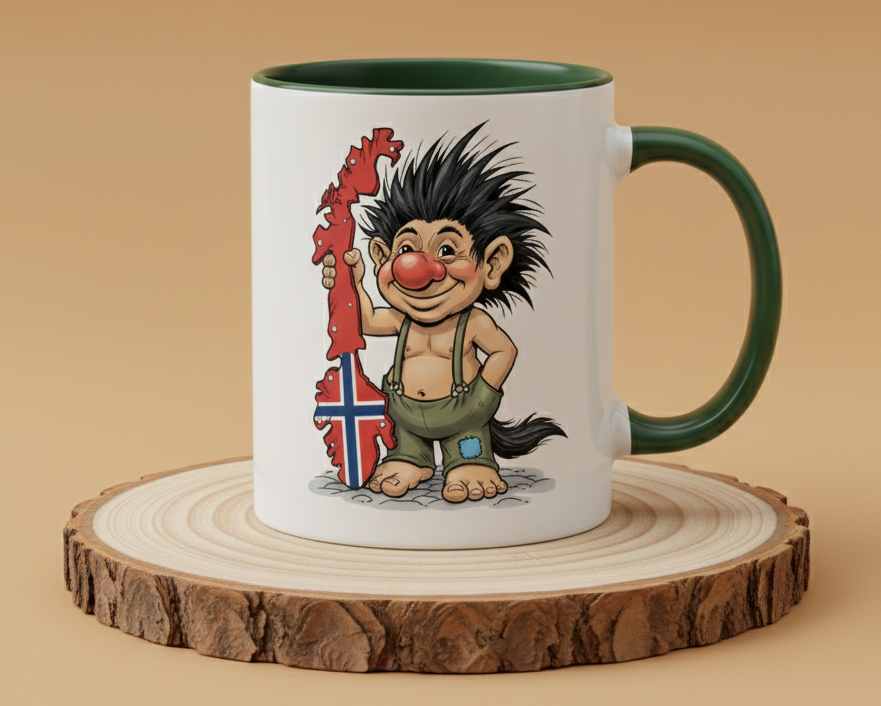 Keramiktasse Troll mit Norwegen hält Norwegen Kontur