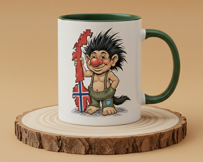 Keramiktasse Troll mit Norwegen hält Norwegen Kontur