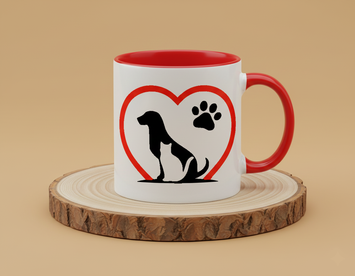 Keramiktasse Love Hund Katze mit Herz und Pfote