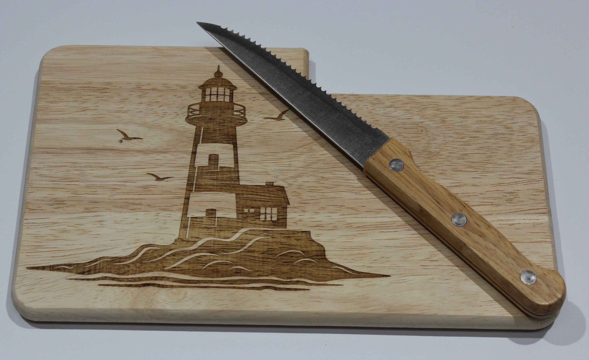 Frühstücksbrett aus Holz mit integrierter Messerhalterung Brötchenmesser Buche 