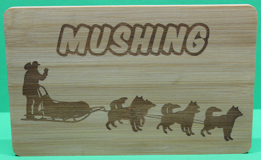 Frühstücksbrett  Motiv Zughundesport  Mushing Schlitten Gespann Bambus