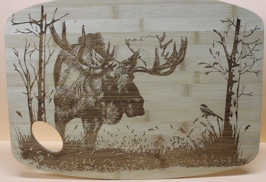 Schneidebrett aus Holz Motiv Elch Bambus