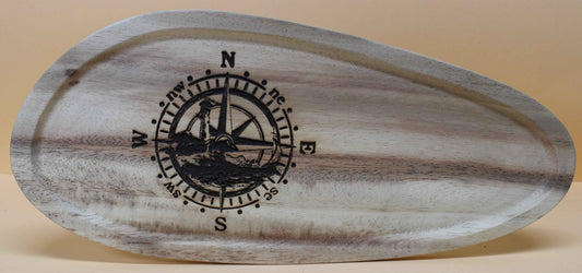 Schneidebrett aus Holz oval mit Rand Motiv Windrose  Kompass Arkazie