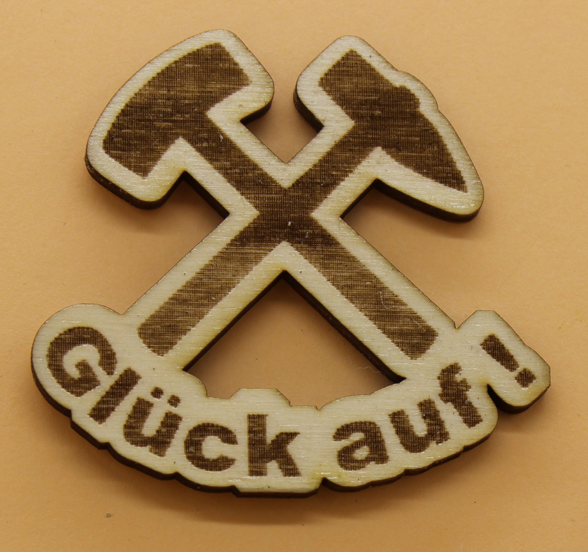 Lasergeschnittener und graviert Holz Magnetpin Schlägel Eisen Glück auf! Tradition für deine Magnetwand