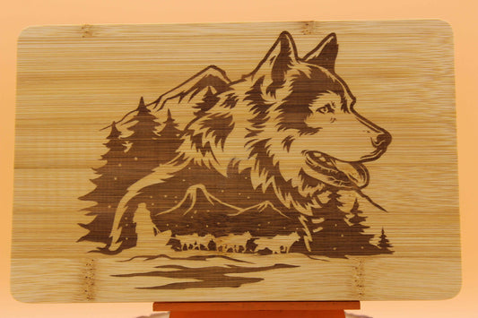 Frühstücks Schneidebrett mit Husky Motiv  Berglandschaft Schlittenhunde