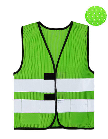 Kinder Warnweste Korf neon grün mit 2 Reflexstreifen und Taschen