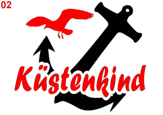 Aufkleber Vinylfolie Küstenkind mit Anker und Möwe