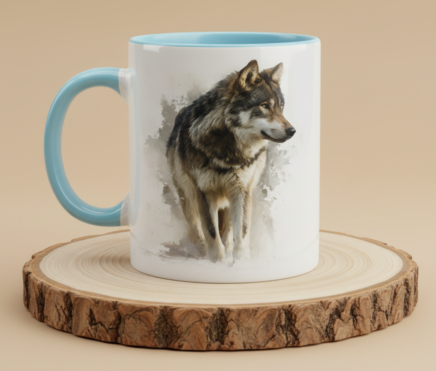 Keramiktasse Wolf laufend