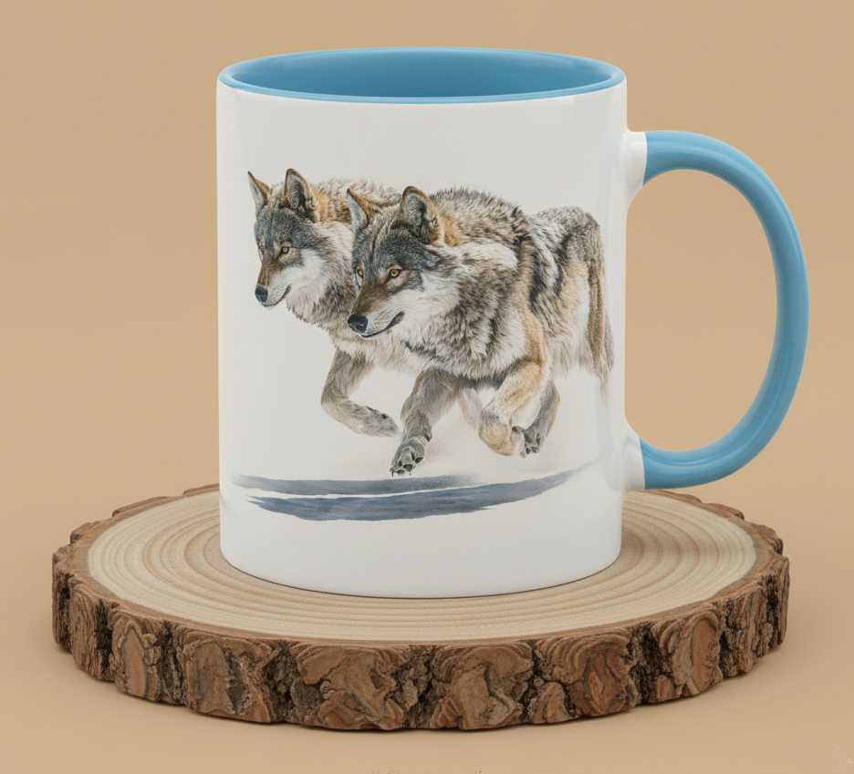 Keramiktasse 2 Wölfe rennen