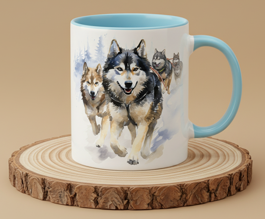 Keramiktasse Schlittenhunde Gespann im Schnee Zughunde Mushing