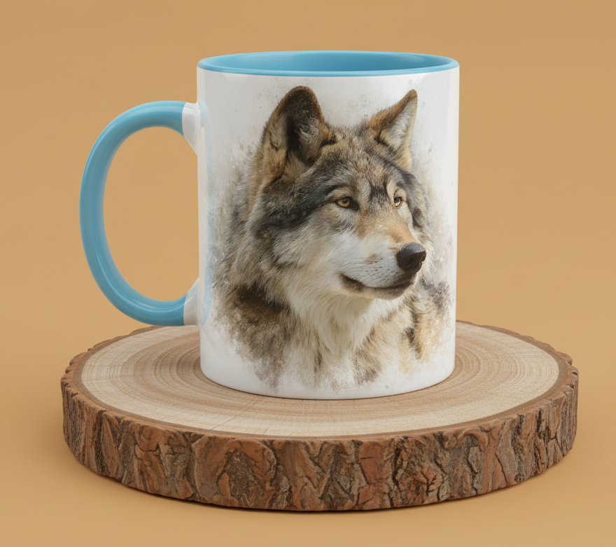 Keramiktasse Wolf Kopf