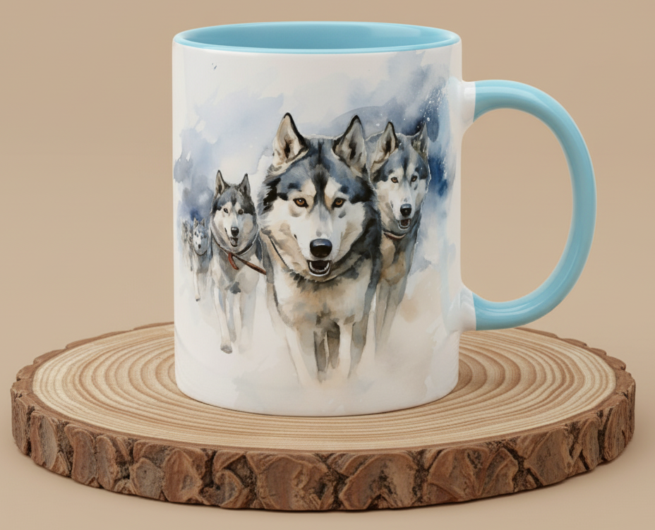 Keramiktasse Schlittenhunde Gespann Mushing Zughunde
