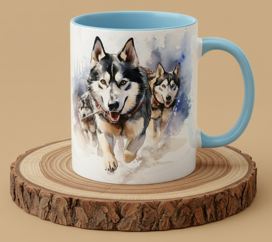 Keramiktasse Schlittenhunde Gespann Mushing Zughunde