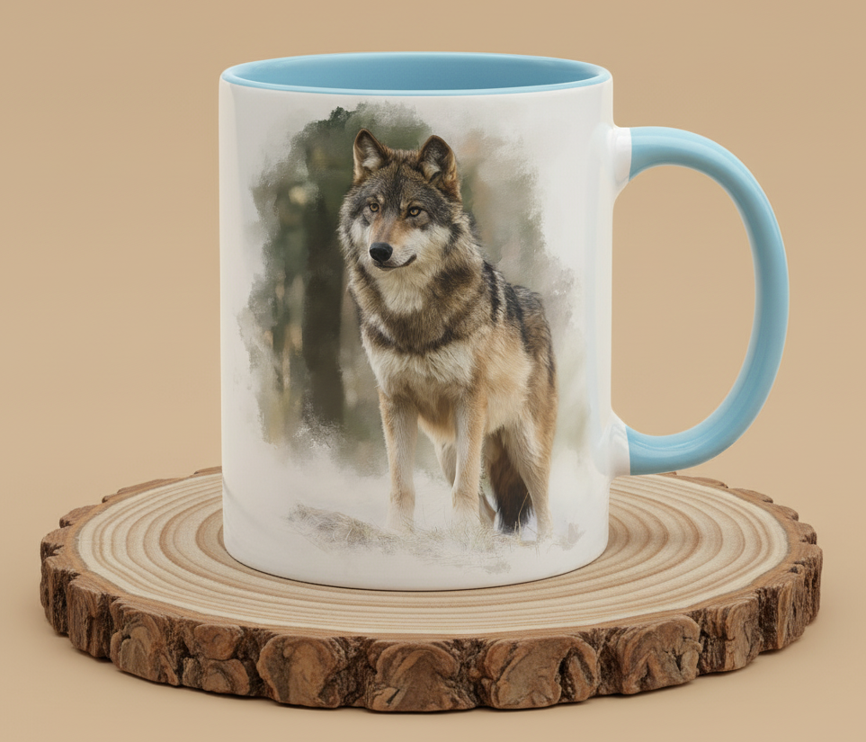 Keramiktasse Wolf stehend