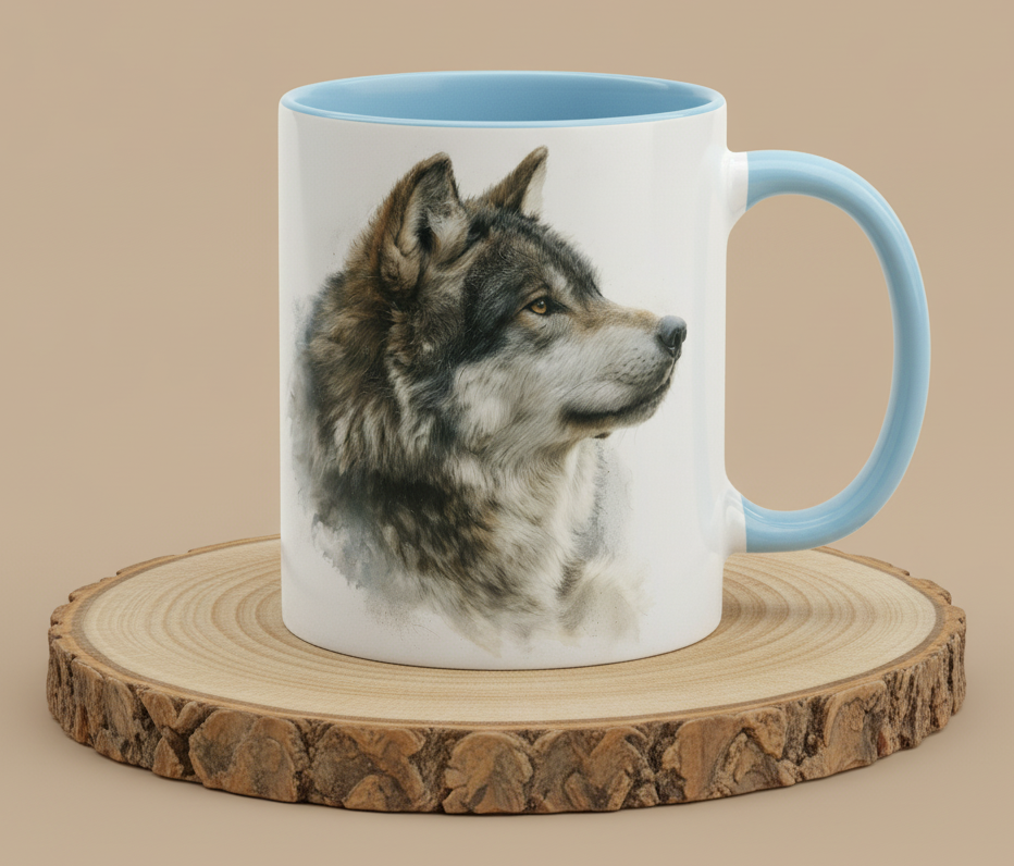 Keramiktasse Wolf Kopf
