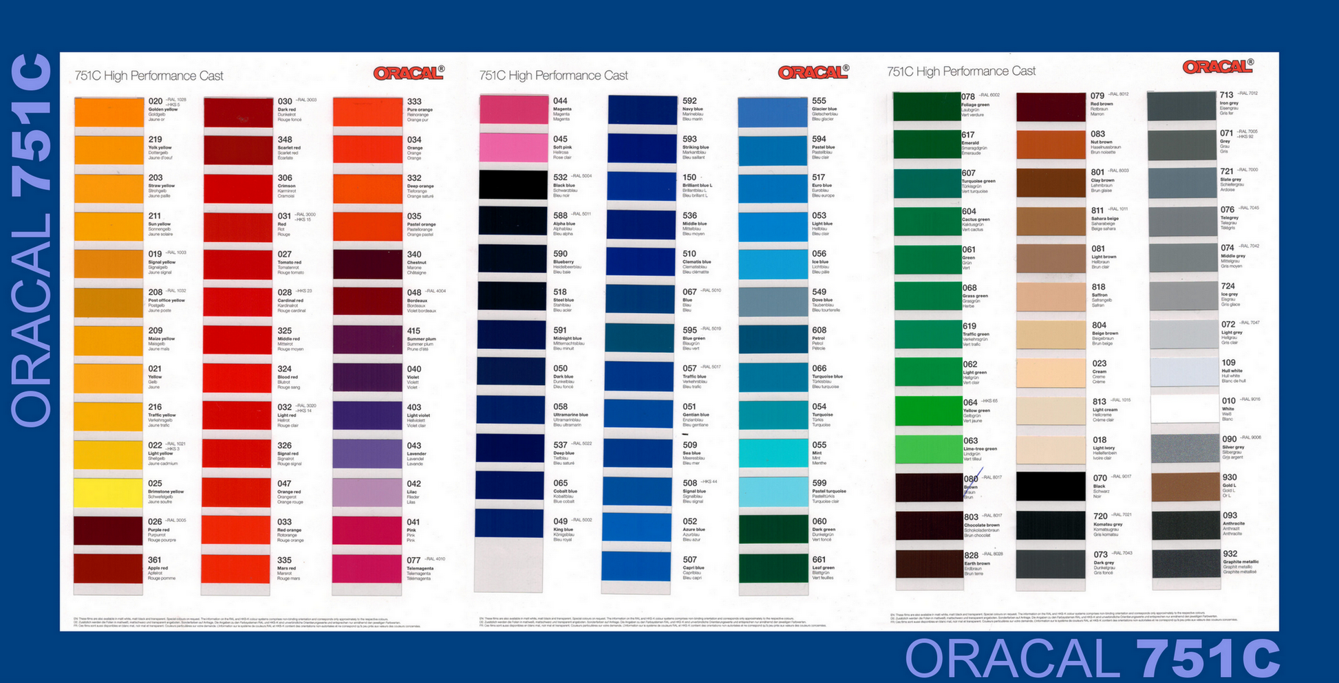 Farbkarte Oracal 751C Vinylfolie
