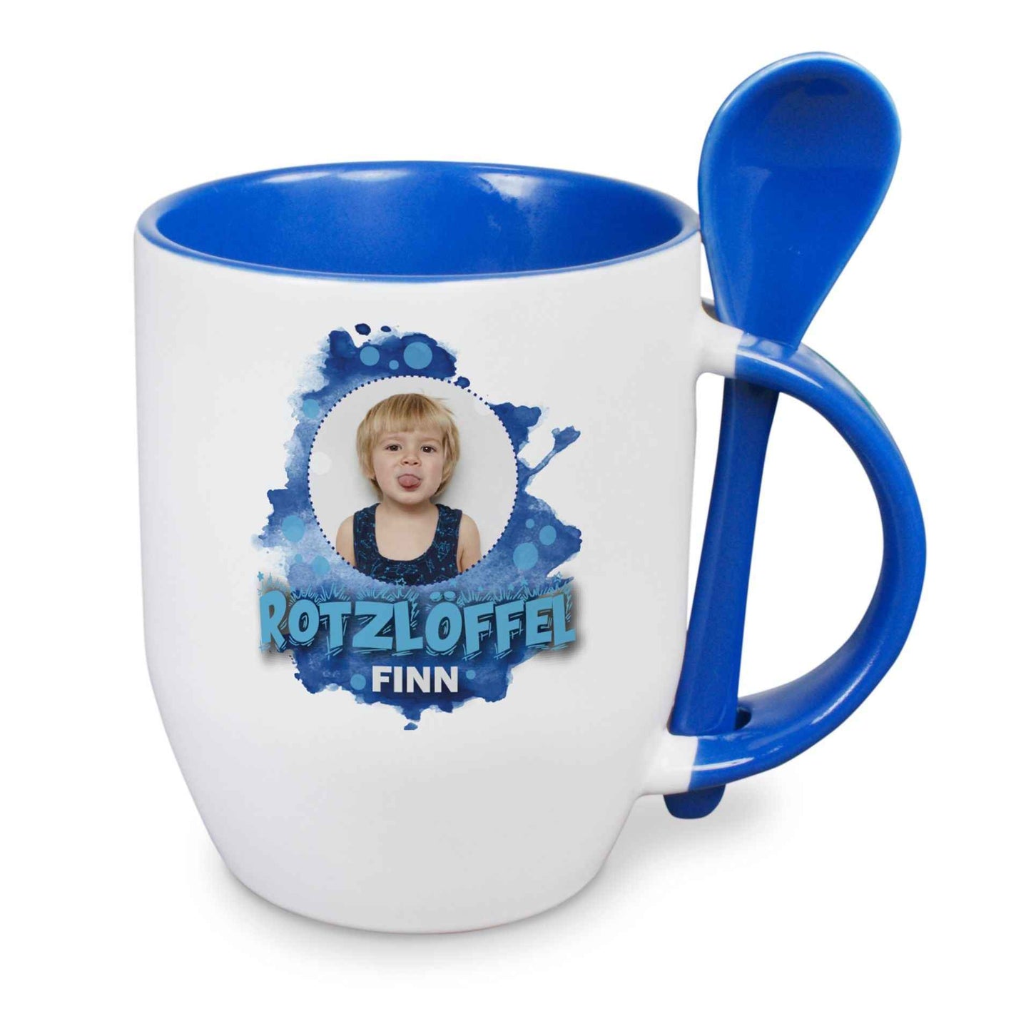 Keramiktasse TWO TONES Löffel Orca Coating blau