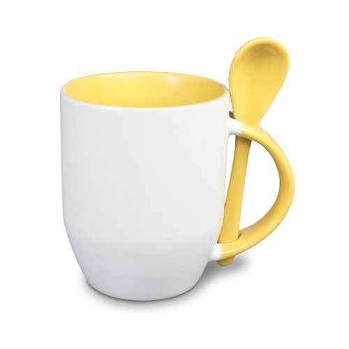 Keramiktasse TWO TONES Löffel Orca Coating gelb