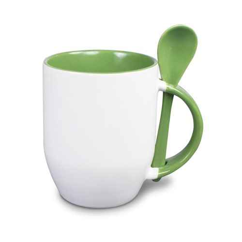 Keramiktasse TWO TONES Löffel Orca Coating grün