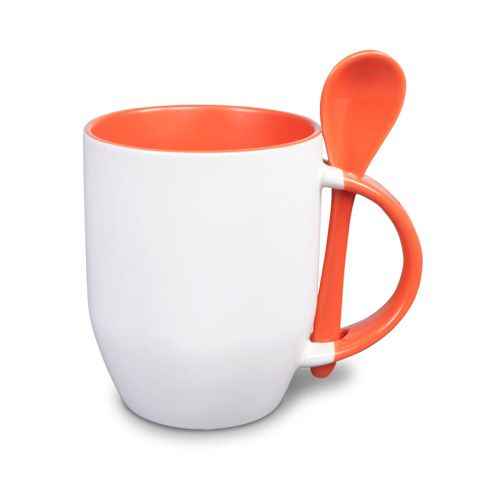 Keramiktasse TWO TONES Löffel Orca Coating orange