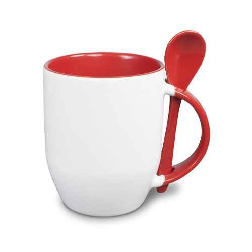 Keramiktasse TWO TONES Löffel Orca Coating rot