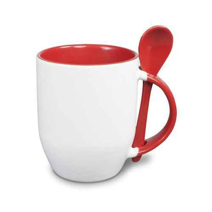 Keramiktasse TWO TONES Löffel Orca Coating rot