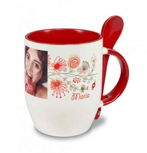 Keramiktasse TWO TONES  Löffel Orca Coating rot